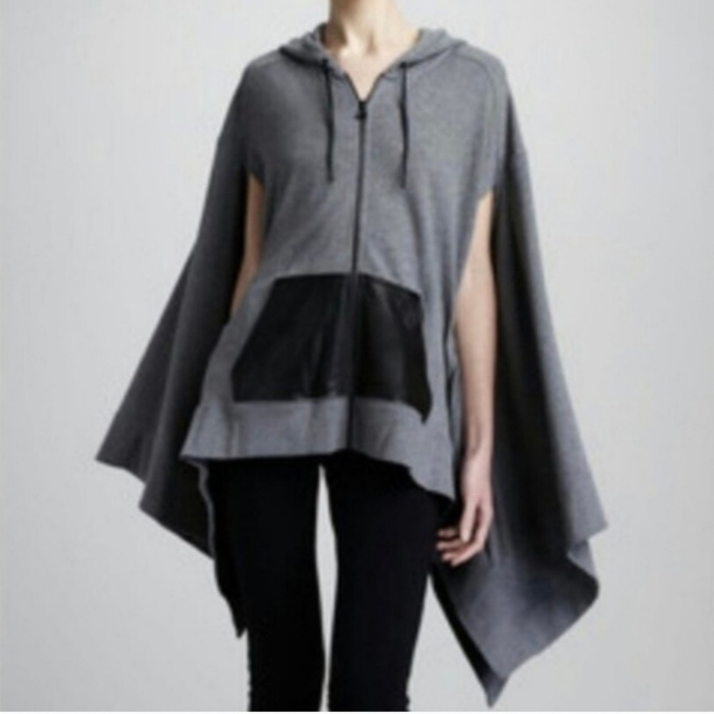 T Alexander Wang leather trimmed sweatshirt cape poncho